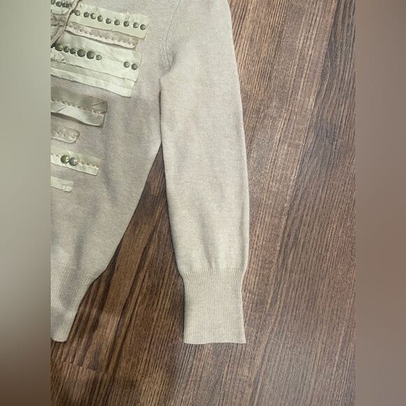 Vintage J. Crew Taupe Wool Cashmere Blend Cardigan Silk Ribbon Beads Size XS - Picture 4 of 8
